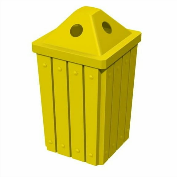 Sturdy Essentials 32 Gallon Square Slated 100% Recycled Plastic Heavy Duty Outdoor Trash Can with Pyramid Lid for Recycling - Yellow
