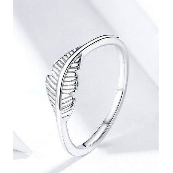 Sterling Silver Feather Ring: 925 Silver with Zircon, Oxidized Finish, Lightweight 1.6G Design, Fashion Jewelry for Women