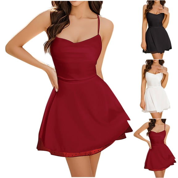 Tranfacy Women Summer Sleepshirt Solid Camisole Back Cutout Short Mesh Panel Dress Soft Home Wear