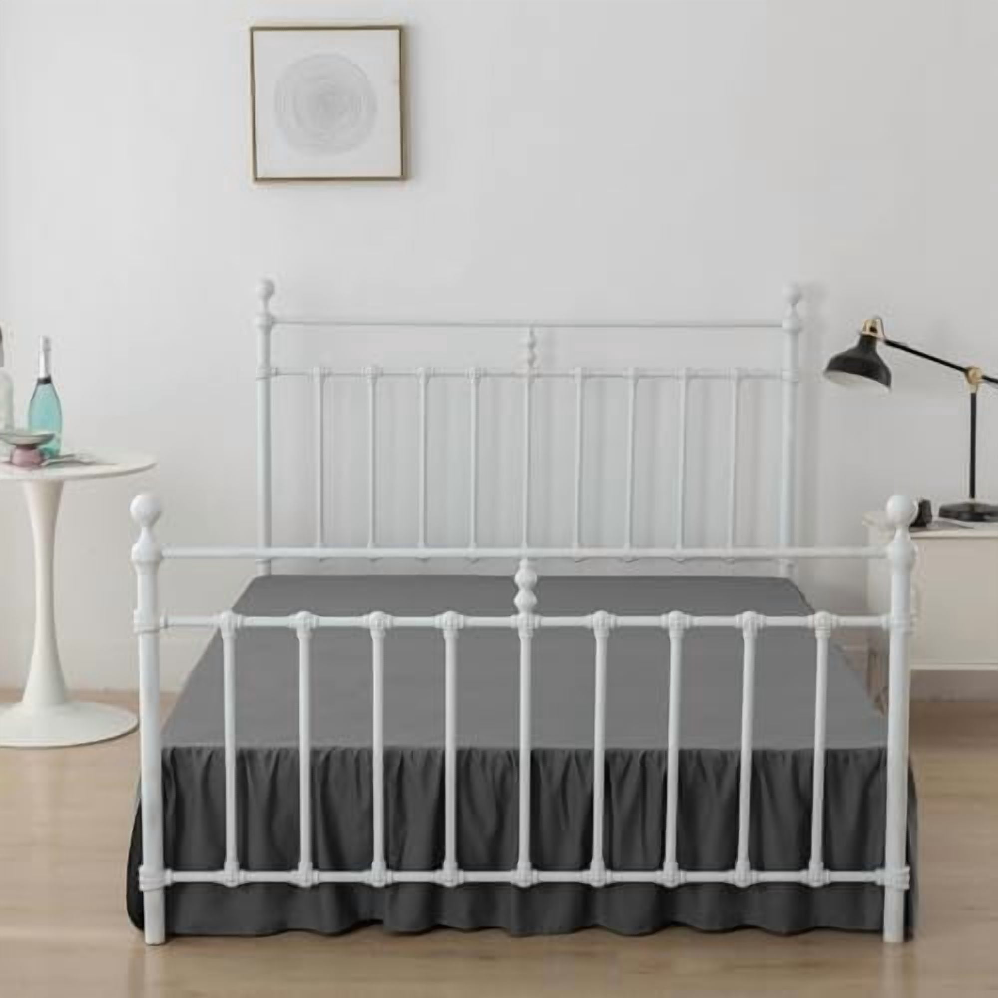 Bed Skirt Queen Size Ruffled Bed Skirt with Split Corners, 16 Inch Drop Dust Ruffle Bed Skirt with Platform, Dark Grey, Queen - 16" Drop