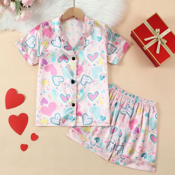 Rvasteizo Toddler Summer Outfits Print Short Sleeve Top Shorts Thin Home Wear Set for Kids