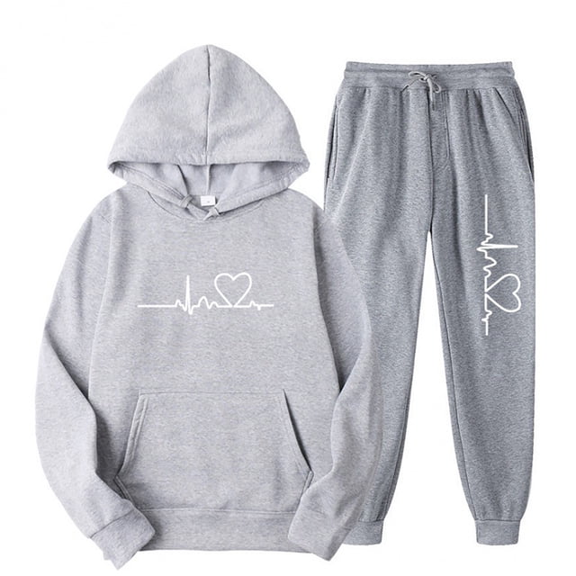Weiqiqre Womens 2 Piece Outfits Sweatsuits Heart Print Hoodies Sweatshirts Joggers Pant with Drawstring