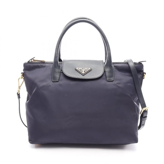 Pre-Owned Prada TESSUTO + SAFFI 2-Way Handbag, Nylon & Saffiano Leather, Women's, Navy (BN2106)
