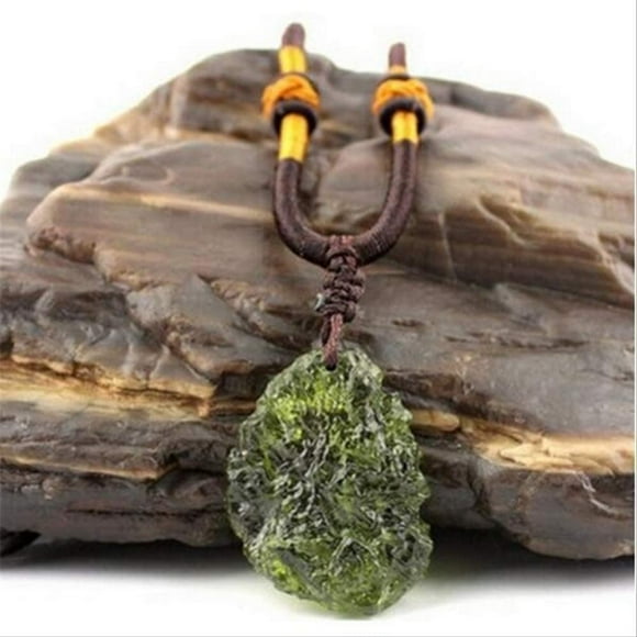 Moldavite Aerolitesl Crystal,Stone Pendant Czech Meteorite Pendants Fall Rough Gemstone Apotropaic Rope Necklace(Green,Irregular Shape)