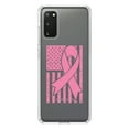 thumbnail image 1 of DistinctInk Clear Shockproof Hybrid Case for Galaxy S20 ULTRA / 5G (6.9" Screen) - TPU Bumper Acrylic Back Tempered Glass Screen Protector - Pink Ribbon Cancer - USA Flag, 1 of 2