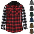 thumbnail image 2 of ZCFZJW Lightweight Plaid Hoodie Tops for Men Casual Full Button Down Fall Winter Patchwork Long Sleeve Drawstring Hooded Pullover Sweatshirts Flannel Outwear Jacket Shirts with Pockets Gray XXL, 2 of 5