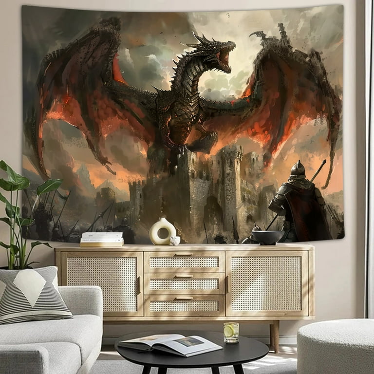 Cool Medieval Dragon Tapestry, Fantasy Animal Red Dragon Tapestry