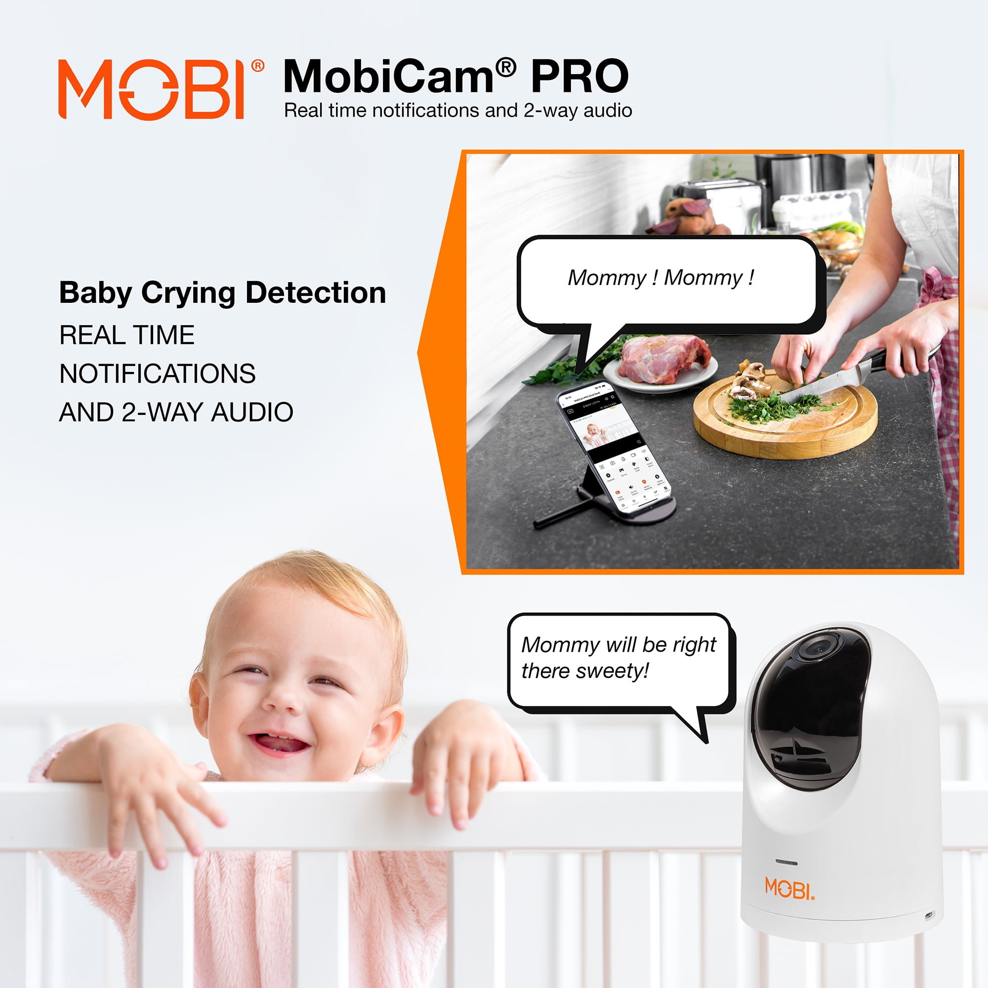 MobiCam PRO Baby & Home Monitoring Camera: Full HD, 355°Pan, 120°Tilt, 2-Way Audio, Color Night Vision, Motion Tracking & Sound Detection, Temp & Humidity Readings, Supports 5G/2.4GHz Wi-Fi