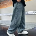 thumbnail image 2 of Boys Baggy Jeans Kids Casual Straight Leg Loose Fit Denim Pants with Pockets 5-14 Years Toddler Cargo Denim Pants Elastic Waist Boy Pants, 2 of 9