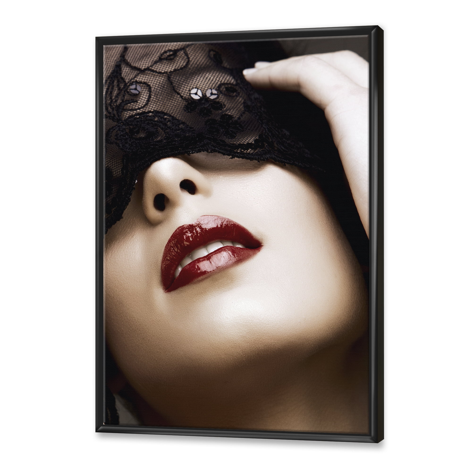 Designart 'Portrait Of Modern Girl With Mask' Modern Framed Canvas Wall Art Print