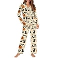 thumbnail image 4 of DISNIMO Womens Pajama Sets Cat Pumpkin Bat Print Long Sleeve Sleepwear with Long Pants Button Up Loungewear Oversized V Neck Nightwear Halloween Lounge Set, M, 4 of 7