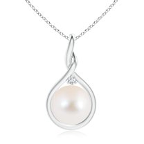 ANGARA Freshwater Cultured Pearl and Diamond Twist Bale Pendant in 925 Sterling Silver for Women | June Birthstone, Birthday, Anniversary, Jewelry Gift for Women | Pearl Necklace