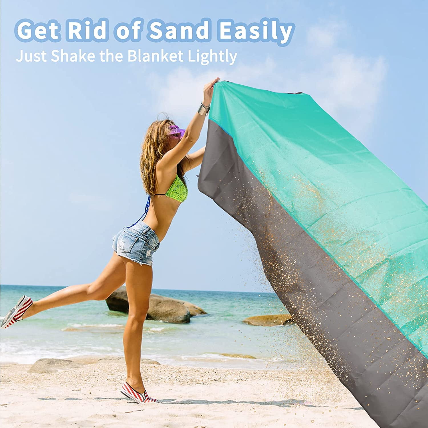 Grande Couverture De Plage Imperméable 83x79 – Tapis De Sable Géant Beige