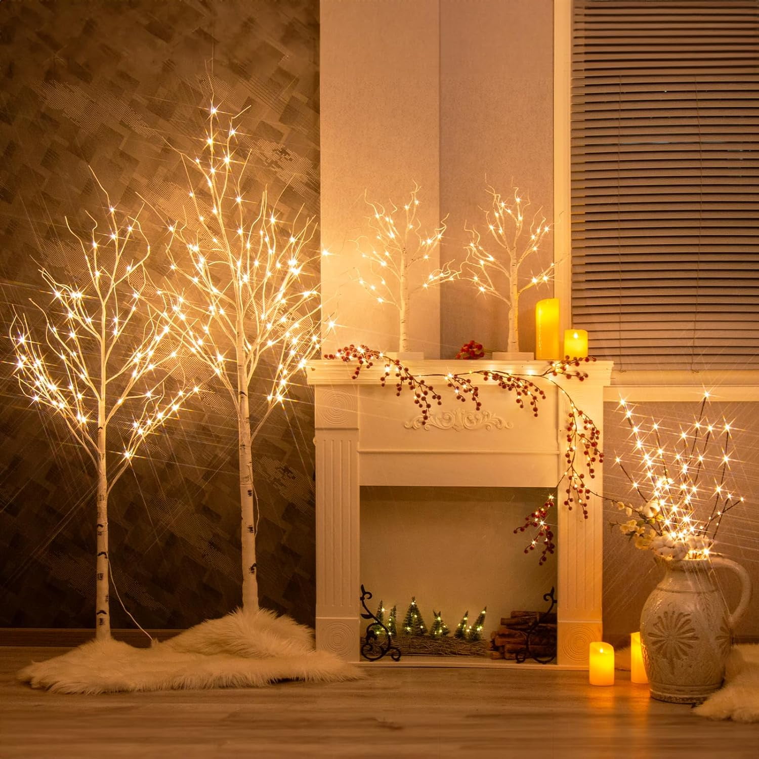 3PK 30" Brown Lighted Twig Branches Pathway Light 60 LED Warm White Bulbs for Outdoor and Indoor