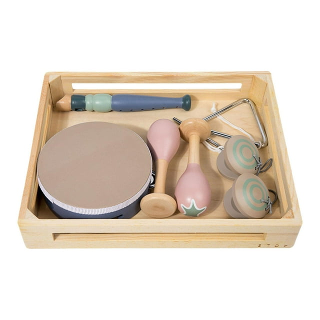 Bunblic Wooden Percussion Instruments Toy with Wood Tray Educational Sensory Enlightenment Toddlers Musical Instruments for Preschool
