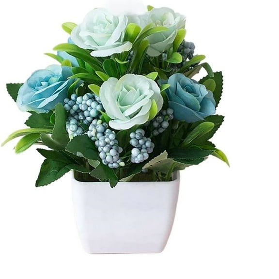 MOQIN Artificial Flowers Indoor with Plastic Pots, Artificial Potted Silk Rose, Fake Plants Mini Artificial Faux Plants with Flowers for Home Office Table Room Farmhouse Decor Indoor