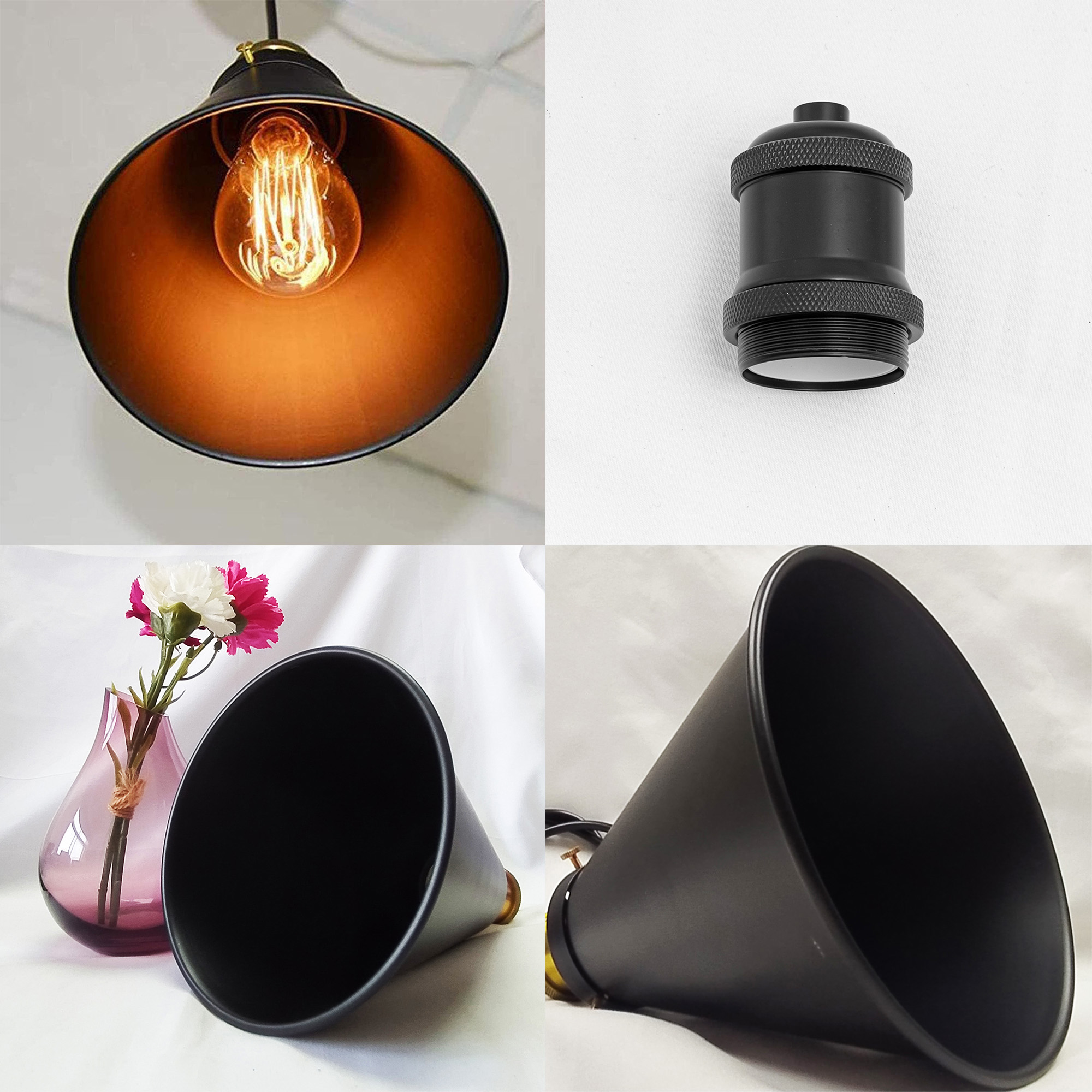 Kiven J-Type Track Lighting Light fixture, Vintage Metal Juno Track Pendant Light with Built-in Cable Wrapper, Adjustable Length for Bedroom Kitchen Home Lighting, 3-Light, Black Finish Socket