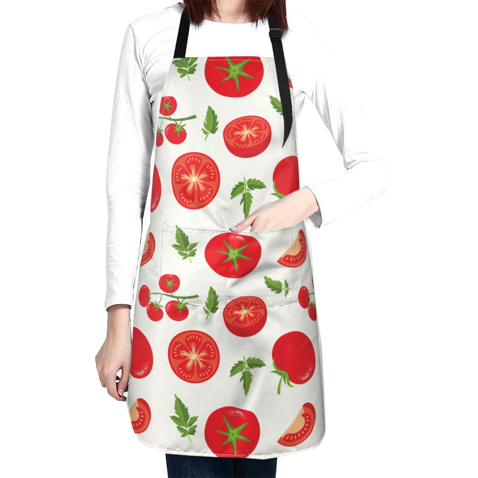 Kdxio Fresh Red Tomato Apron with Pockets Adjustable Kitchen Aprons for Men Women Waterproof Aprons for Cooking,Drawing,Crafting, Baking Household Cleaning