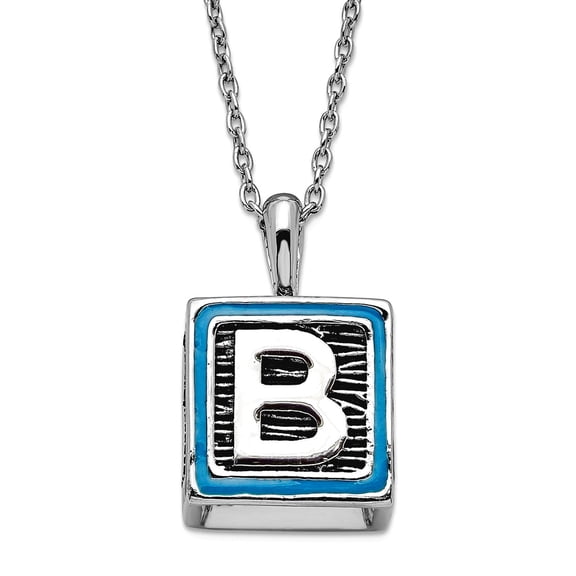 925 Sterling Silver Spring-Ring Oxidized With blue enamel Necklace 18 Inch Pendant Necklace for Women