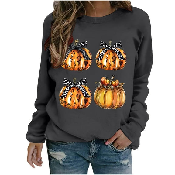 Raeneomay Long Sleeve Shirts for Women Fashion Crewneck Printing Loose Long Sleeve Round-Neck Hoodless Pullover Tops