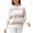 thumbnail image 2 of Guieoi Womens Sweaters 2025 Womens Sweaters Clearance Casual Winter Trendy Color Contrast Knitted Pullover Long Sleeve Round Neck Sweater White Black*Friday/Cyber*Monday Clearance, 2 of 3