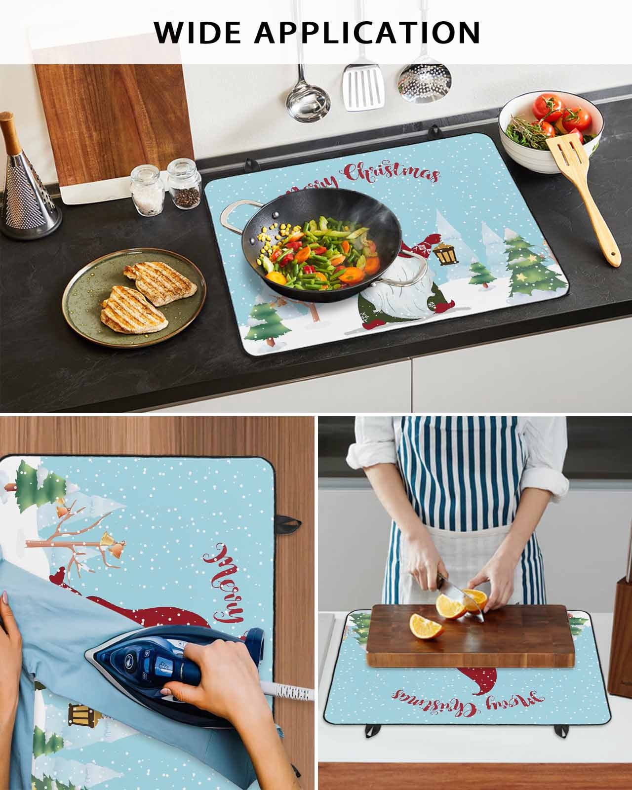 Large Induction Cooktop Protector Mat Christmas Gnomes Stove Top Covers for Electric Stove, Winter Snowflakes Xmas Pine Tree Decorative Stove Burner Cover Mats, Glass Top Stove Cover