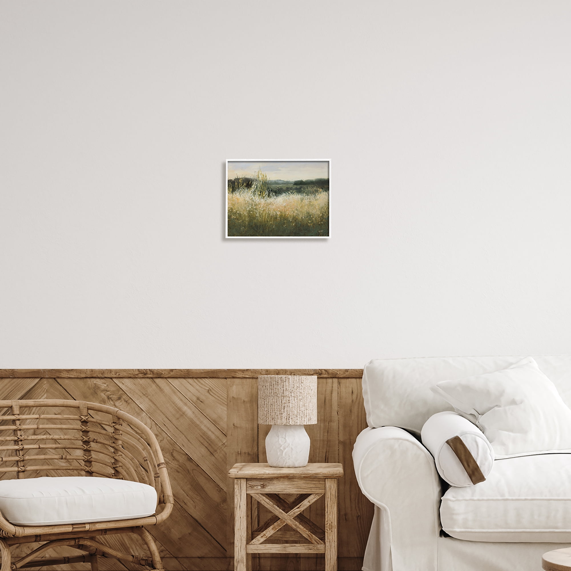 Stupell Industries Abstract Grassland Landscape Abstract Painting White Framed Art Print Wall Art, 14 x 11
