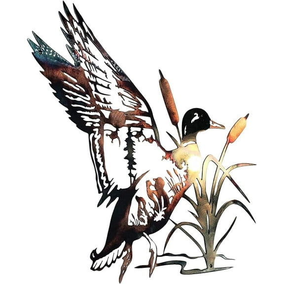 Metal Wall Art Duck Mallard Garden Dog Wall Signs Hanging Sculpture for Home Bedroom Kitchen Garden Housewarming Gift Christmas Holiday Wall Decoration 10 x 10inch Colorful DIY