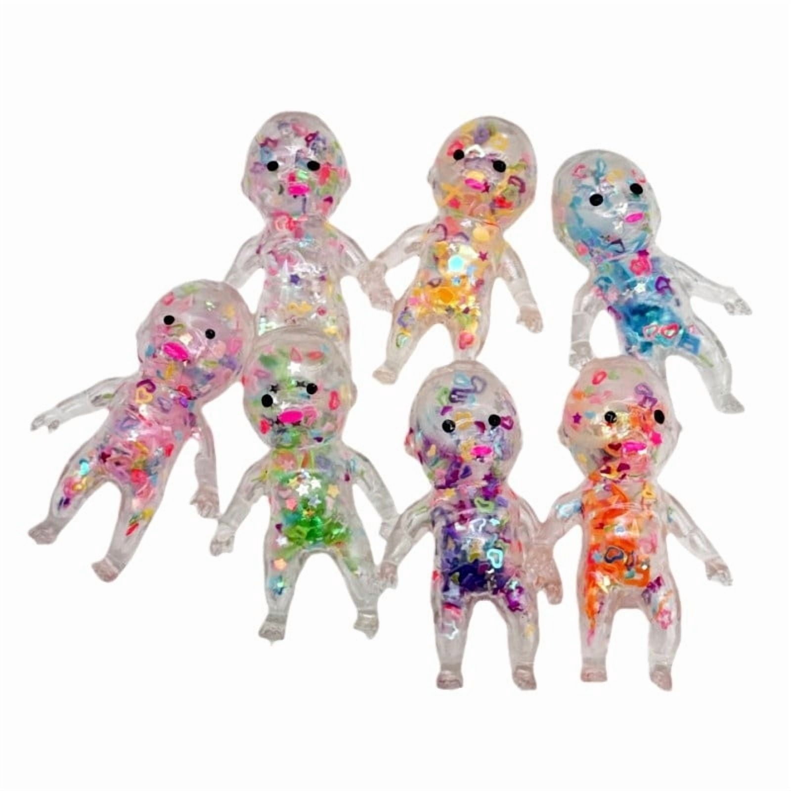 10Pcs Glitter Decompression Toy, Usloyux Glitter Little Character DecompressionToy, Squeeze TPR Sequin Figurine with Q-Bounce Texture, Stress Relief Fidget SensoryToysforKidsAdults Anxiety, Desk