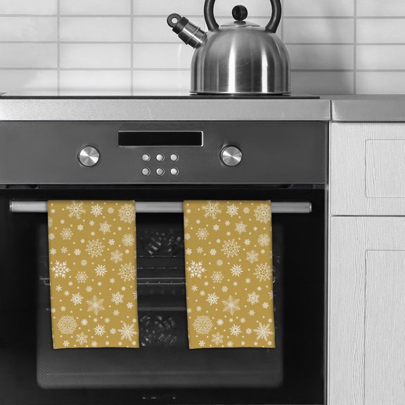 Set of 2 Super Absorbent Snowflakes On Gold Microfiber Kitchen Towels by Ashton
