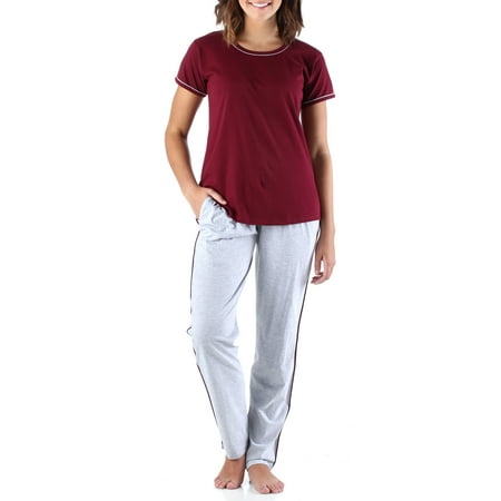 Frankie & Johnny Women's Sleepwear Cotton Short Sleeve Tee Shirt and Sweat Pant Pajama (Best Pillow For Night Sweats)