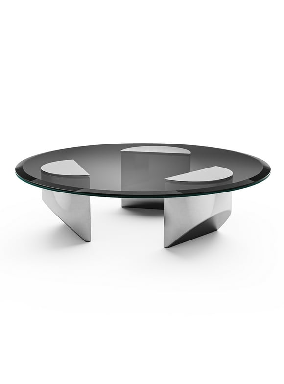 Tempered Glass Coffee Table Thickened Round Table Home End Table with Heavy Duty Polished Steel Base,Black