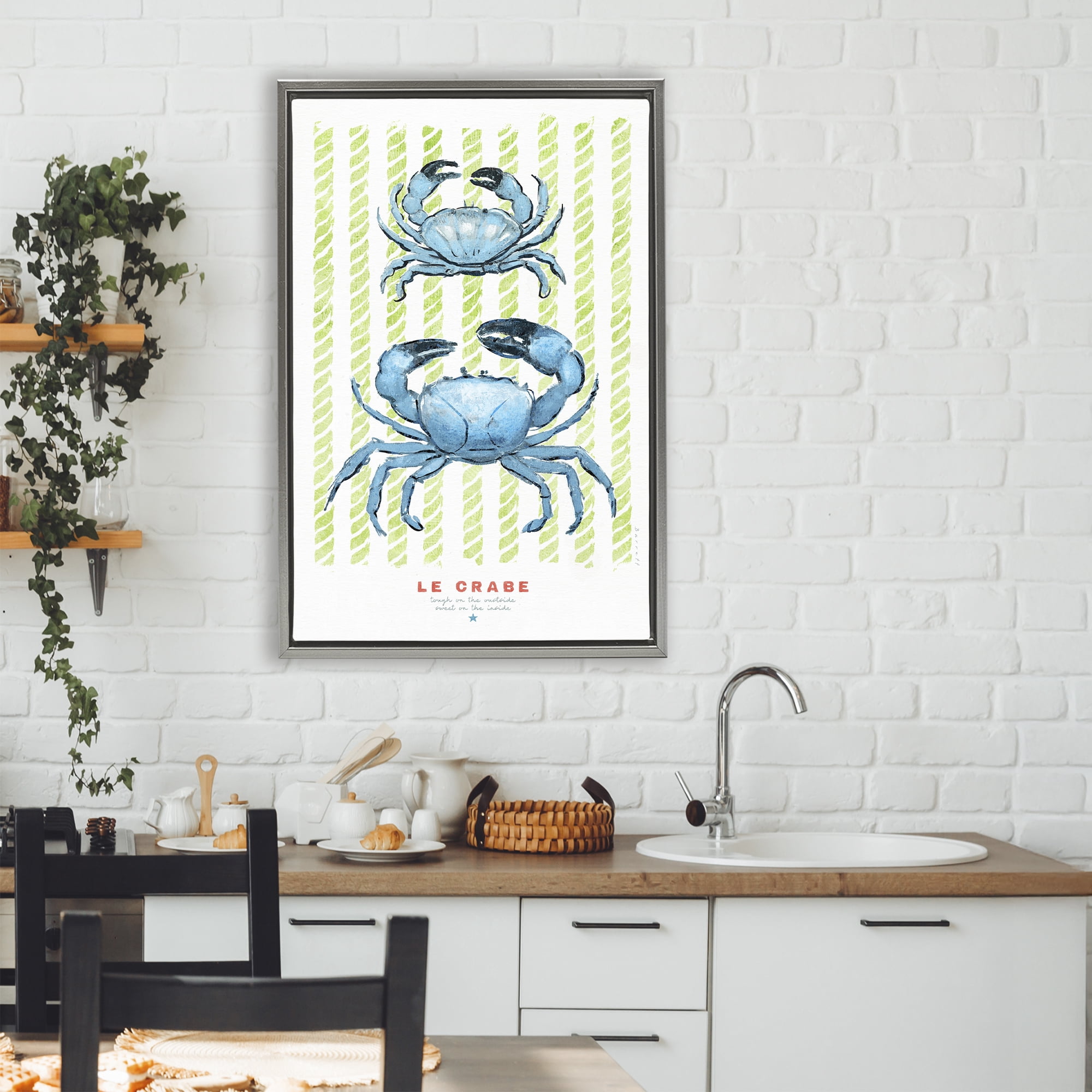 Stupell Industries Modern Bistro Crabs Gray Framed Floater Canvas Wall Art, design by Chad Barrett