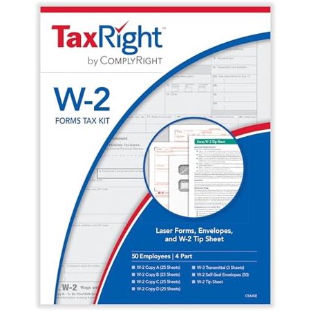 2024 TaxRight W-2 Tax Kit (4-Part) | 50 Employees |Self-Seal Envelopes Included (No Software)