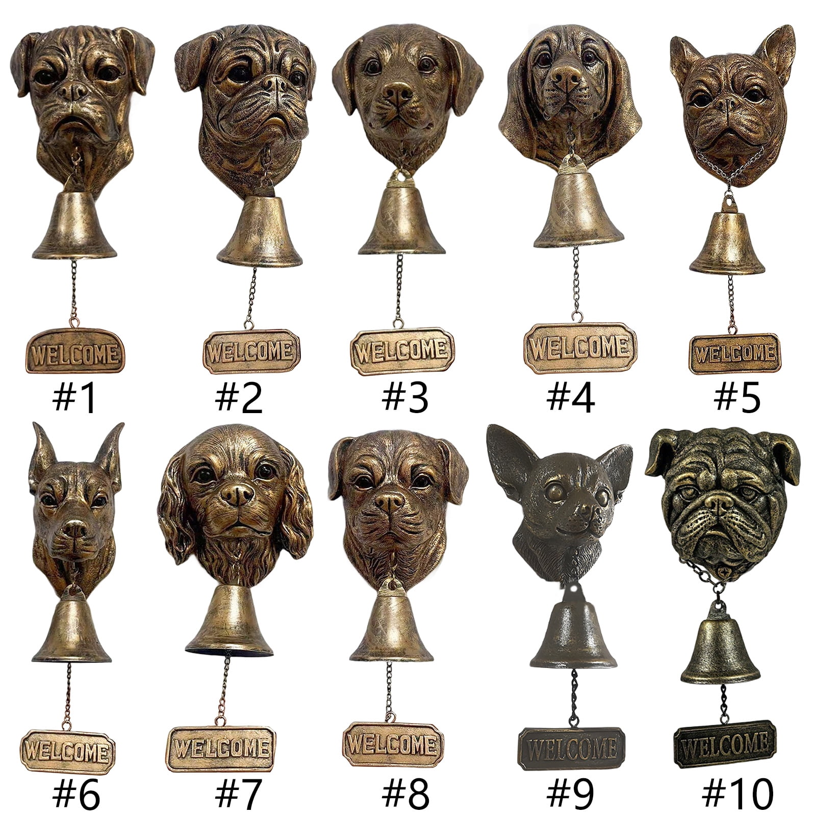 Vintage Bronze Dog Head Shape Resins Welcome Doorbell Outdoor Wall Decoration For Dog Lover Home Entrance Decors