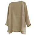 thumbnail image 3 of ManxiVoo Breathable Cotton Linen Shirt for Women 3 4 Sleeve V Neck Casual Blouse Relaxed Fit Beach Yoga Everyday Comfortable Top S Size Khaki, 3 of 9