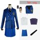 thumbnail image 1 of Disfraz de Cosplay familiar de Wednesday Addams para adultos y niños, uniforme escolar, chaqueta, falda, traje para mujer, ropa de fiesta de Halloween, 1 of 4