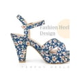 thumbnail image 4 of BLISSFUL STEP Women's Shoes Floral Pattern Platform Chunky Heel Open Toe Slingback Buckle Strap  Sandals Dark Blue 9, 4 of 5