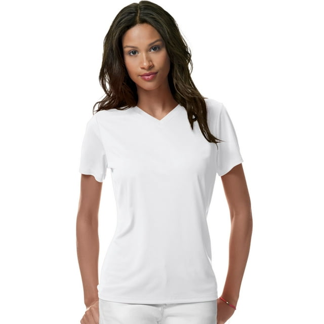 Hanes T-Shirt Col en V Cool DRI pour Femmes, 2X, Blanc