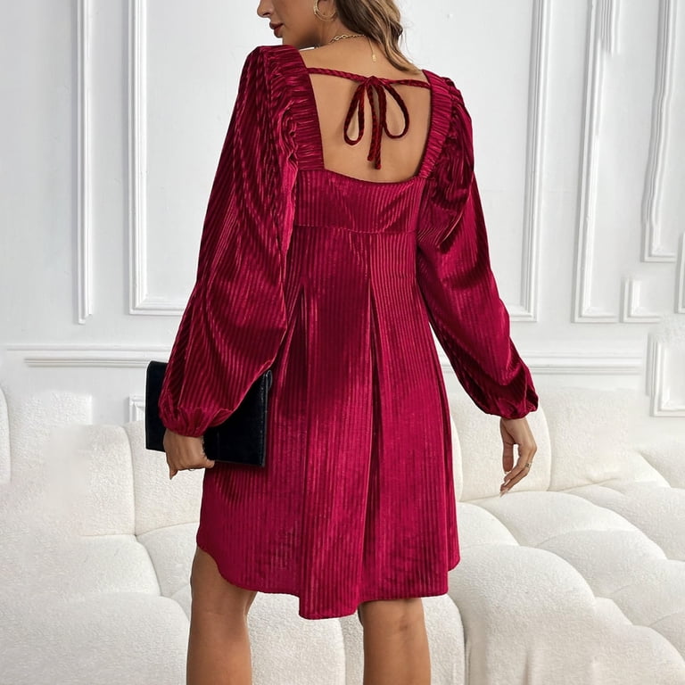 short babydoll dress with long sleeves Dreamy Sweetness Burgundy Swiss Dot Ruffled Mini Babydoll Dress
