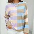 thumbnail image 5 of Riecok Plus Size Tops for Women Long Sleeves Crewneck&nbsp; Striped Sweater Color Block Fall and Winter All-match Casual Fashion Sweaters Khaki XL, 5 of 6