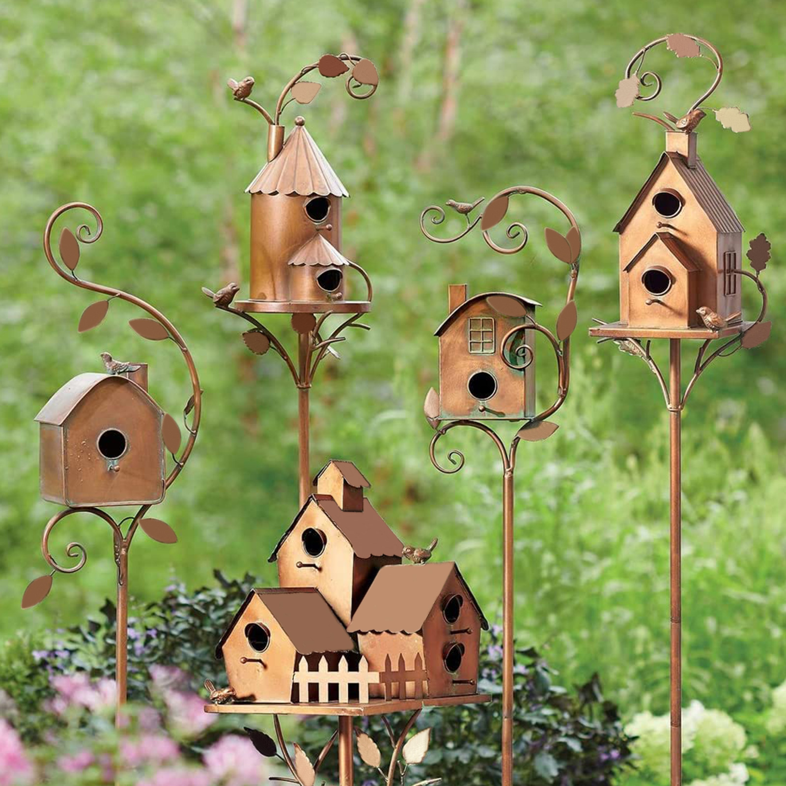 Asdomo Metal Birdhouse Garden Stakes Bird's Nest Multi-size Yellow Easy To Assemble Resting Place For Birds - image 4 of 9