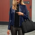 thumbnail image 2 of GEWSEY Womens Faux Leather Long Sleeve Jackets Quilted Moto Outwear Slim Lapel Coats (Navy, S), 2 of 9