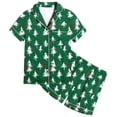 thumbnail image 4 of Byoo Christmas Little Girls Outfit Set Tree Print Button Down Short Sleeved Shirt Shorts Sleepwear Silk Soft Homewear, 4 of 4