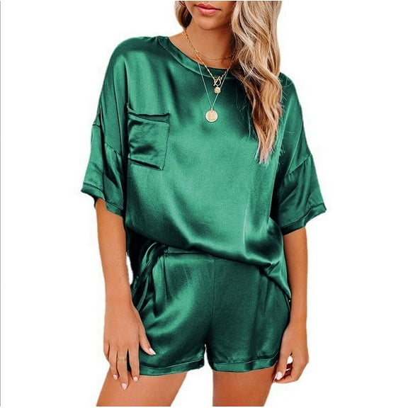 BONIXOOM Christmas Pajamas Pajamas For Women Loungewear None Short Sleeve Solid Sleepwear Sets Army Green M