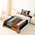 thumbnail image 3 of Castle Fairy Mid Century Wood Geometric Inlay Twin Sheets 3pcs,Minimalist Textured Wood Panel Bedding,Brown Sky Blue,1 Flat Sheet, 1 Fitted Sheet and 1 Pillowcase, 3 of 7