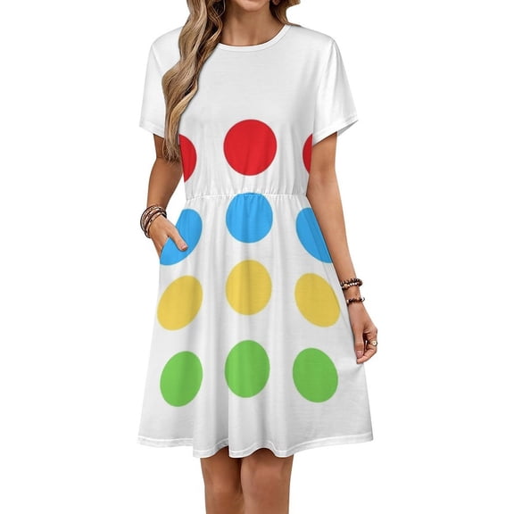 Twister Game Halloween Costume Dress Fashion Beach Short Sleeve Dresses Female Party Printed Sundress
