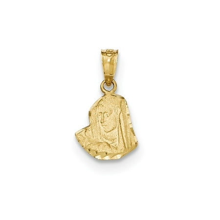 14k Yellow Gold Satin & Diamond Cut Mary Pendant
