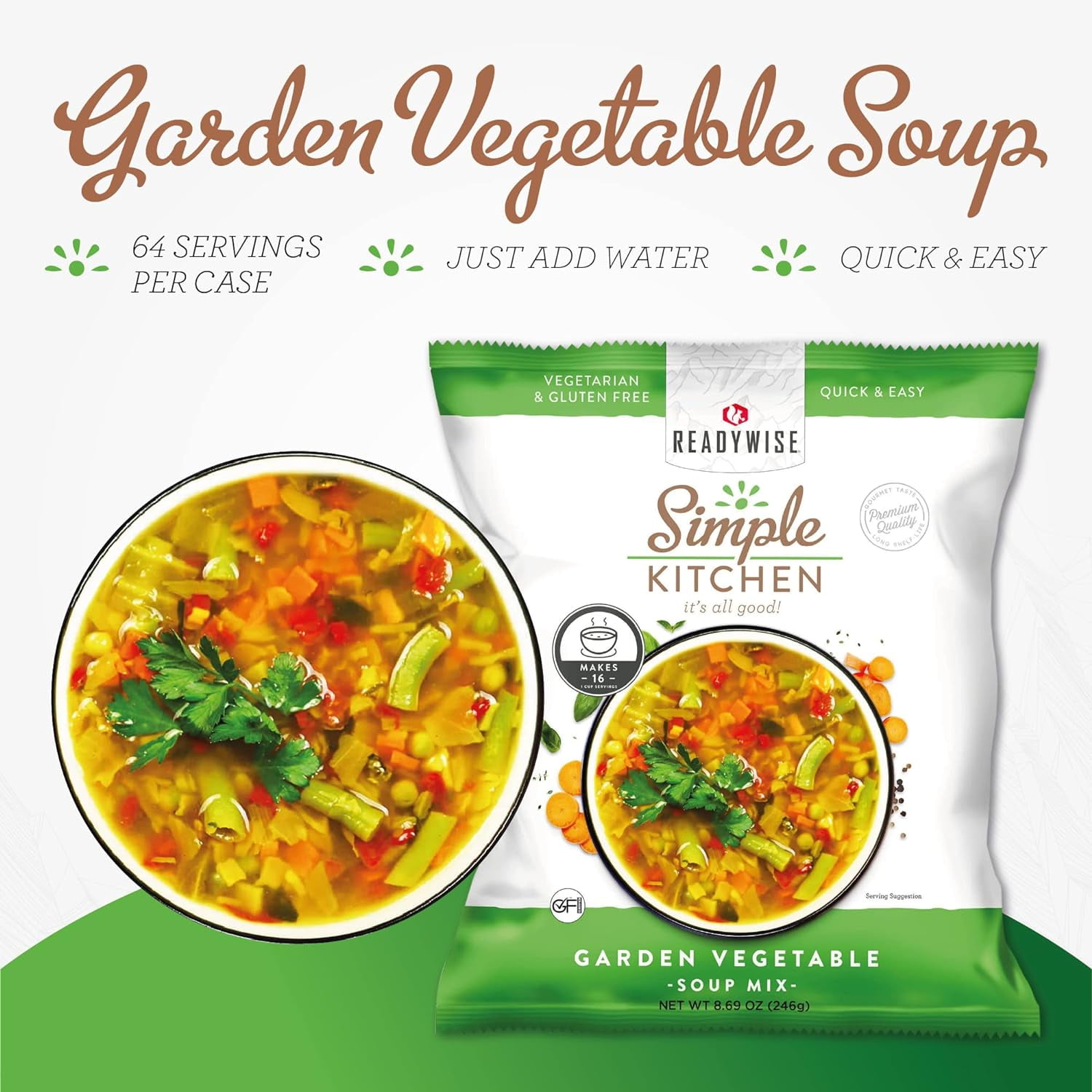 ReadyWise Simple Kitchen Restaurant Quality Soup Mix|Garden Vegetable Soup Mix 16 Servings per Pouch|Professional Series|Food Service,Emergency Food Storage,Caterers,Vegetarian & Gluten-Free,Pack of 4