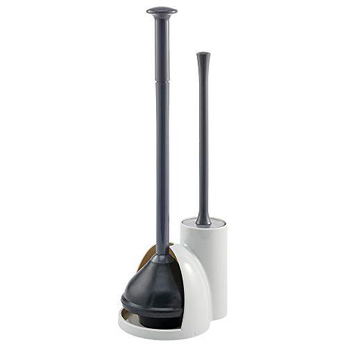 mDesign Compact Plastic Toilet Bowl Brush and Plunger Combo Set with